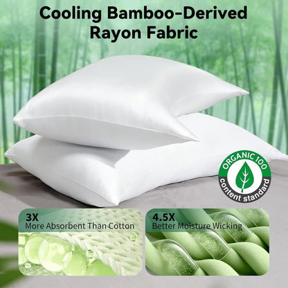 Cooling Curved Pillowcase for Side Sleeper Pillow - Rayon Derived from Bamboo Pillowcase with Zipper, Breathable and Soft Silky Cover for Hot Sleeper Protecting Hair & Skin Queen Size 2 Pack, White