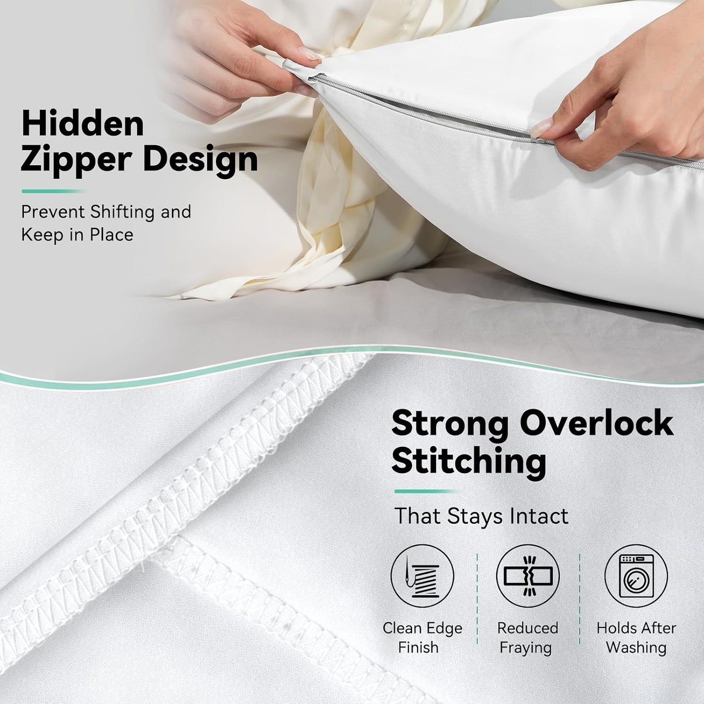Cooling Curved Pillowcase for Side Sleeper Pillow - Rayon Derived from Bamboo Pillowcase with Zipper, Breathable and Soft Silky Cover for Hot Sleeper Protecting Hair & Skin Queen Size 2 Pack, White