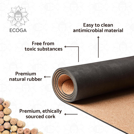 Premium Cork Yoga Mat With Alignment Marks - 5mm Thick Non Slip Hot Yoga Mat - Eco-friendly Non Toxic - Includes Strap and Bag