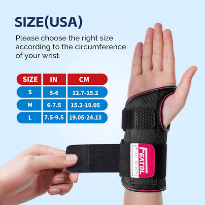 2 Pack Carpal Tunnel Wrist Brace For Work With Wrist Splint, 6.5'' Wrist Brace Night Support For Women Men, Pain Relief For Tendonitis, Arthritis, Pregnancy, Typing, Right and Left Hand, Medium