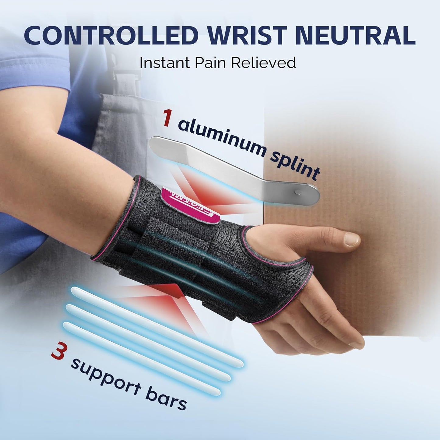 2 Pack Carpal Tunnel Wrist Brace For Work With Wrist Splint, 6.5'' Wrist Brace Night Support For Women Men, Pain Relief For Tendonitis, Arthritis, Pregnancy, Typing, Right and Left Hand, Medium