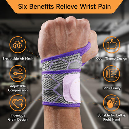 Sport Slim Wrist Wrap - Wrist Brace for Carpal Tunnel Relief, Neoprene-Free Compression Wrist Support for Workout, Adjustable Wrist Guards Fit Right Left Hand(Violet, Pack of 1)