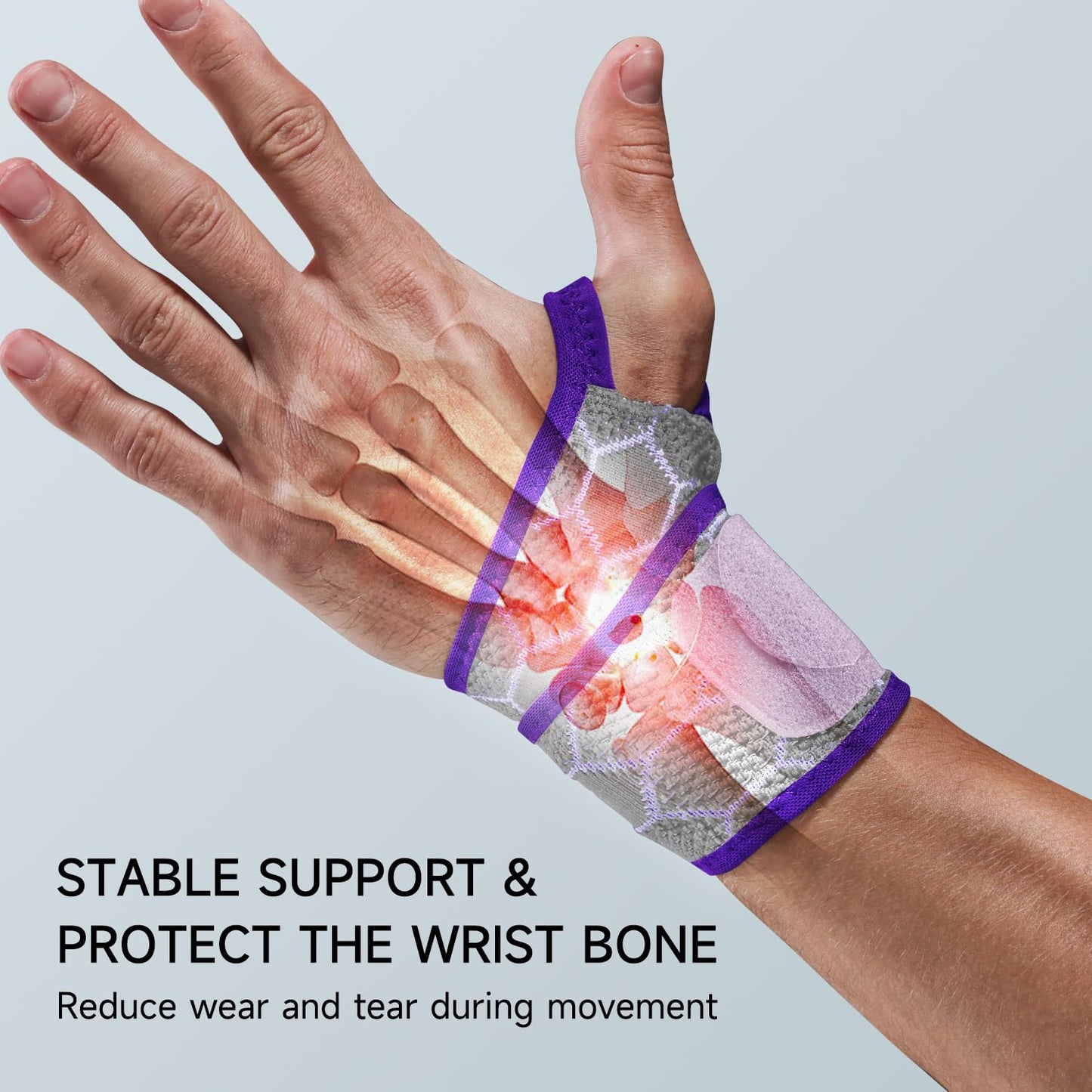 Sport Slim Wrist Wrap - Wrist Brace for Carpal Tunnel Relief, Neoprene-Free Compression Wrist Support for Workout, Adjustable Wrist Guards Fit Right Left Hand(Violet, Pack of 1)