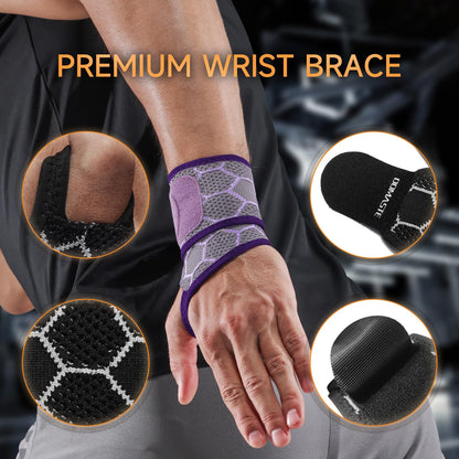 Sport Slim Wrist Wrap - Wrist Brace for Carpal Tunnel Relief, Neoprene-Free Compression Wrist Support for Workout, Adjustable Wrist Guards Fit Right Left Hand(Violet, Pack of 1)