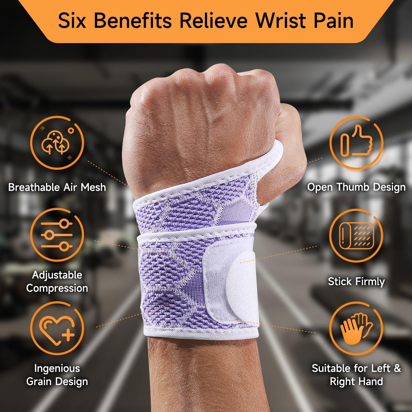 Sport Slim Wrist Wrap - Wrist Brace for Carpal Tunnel Relief, Neoprene-Free Compression Wrist Support for Workout, Adjustable Wrist Guards Fit Right Left Hand(Violet, Pack of 1)