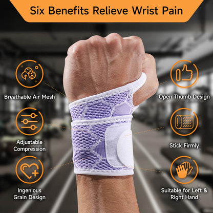 Sport Slim Wrist Wrap - Wrist Brace for Carpal Tunnel Relief, Neoprene-Free Compression Wrist Support for Workout, Adjustable Wrist Guards Fit Right Left Hand(Violet, Pack of 1)
