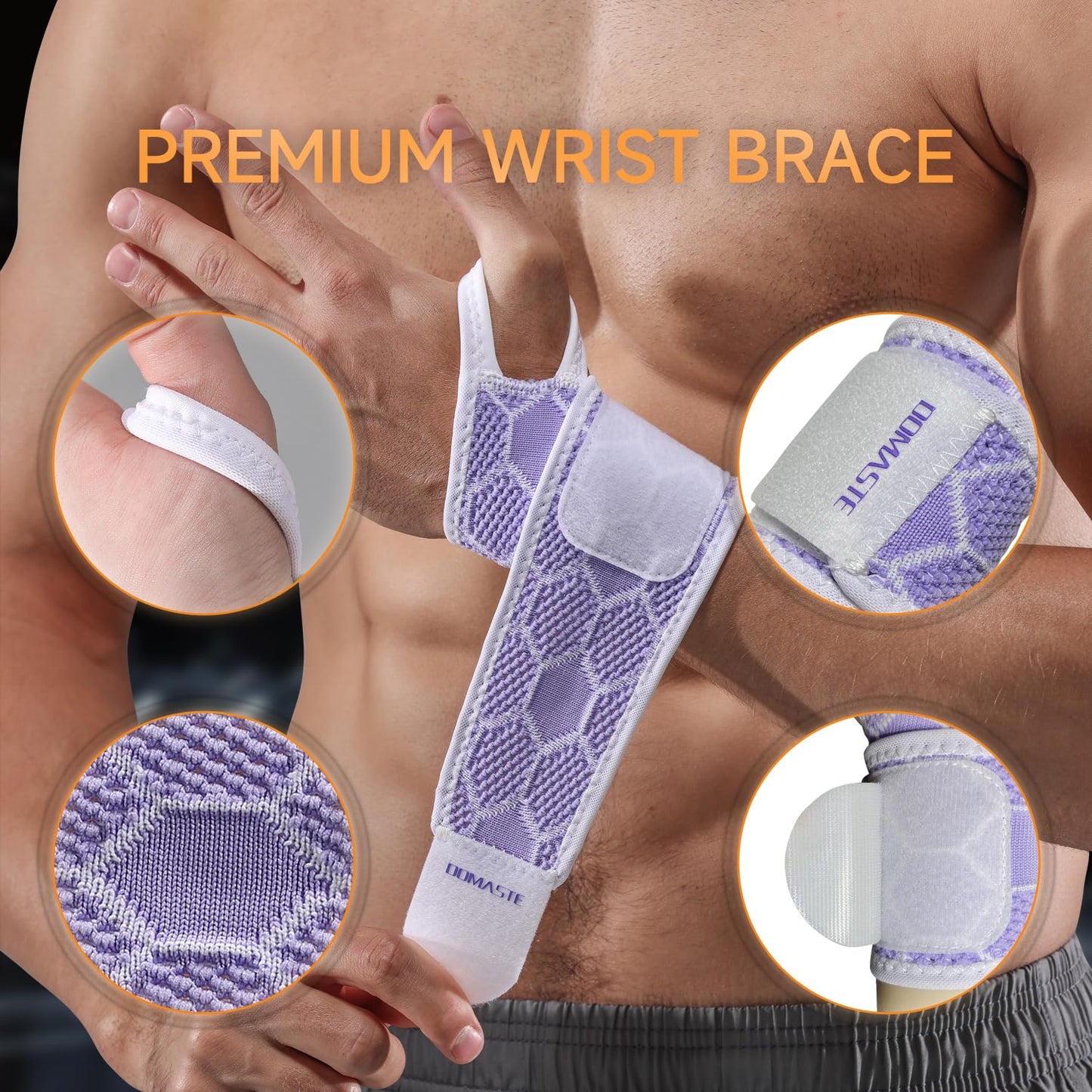 Sport Slim Wrist Wrap - Wrist Brace for Carpal Tunnel Relief, Neoprene-Free Compression Wrist Support for Workout, Adjustable Wrist Guards Fit Right Left Hand(Violet, Pack of 1)