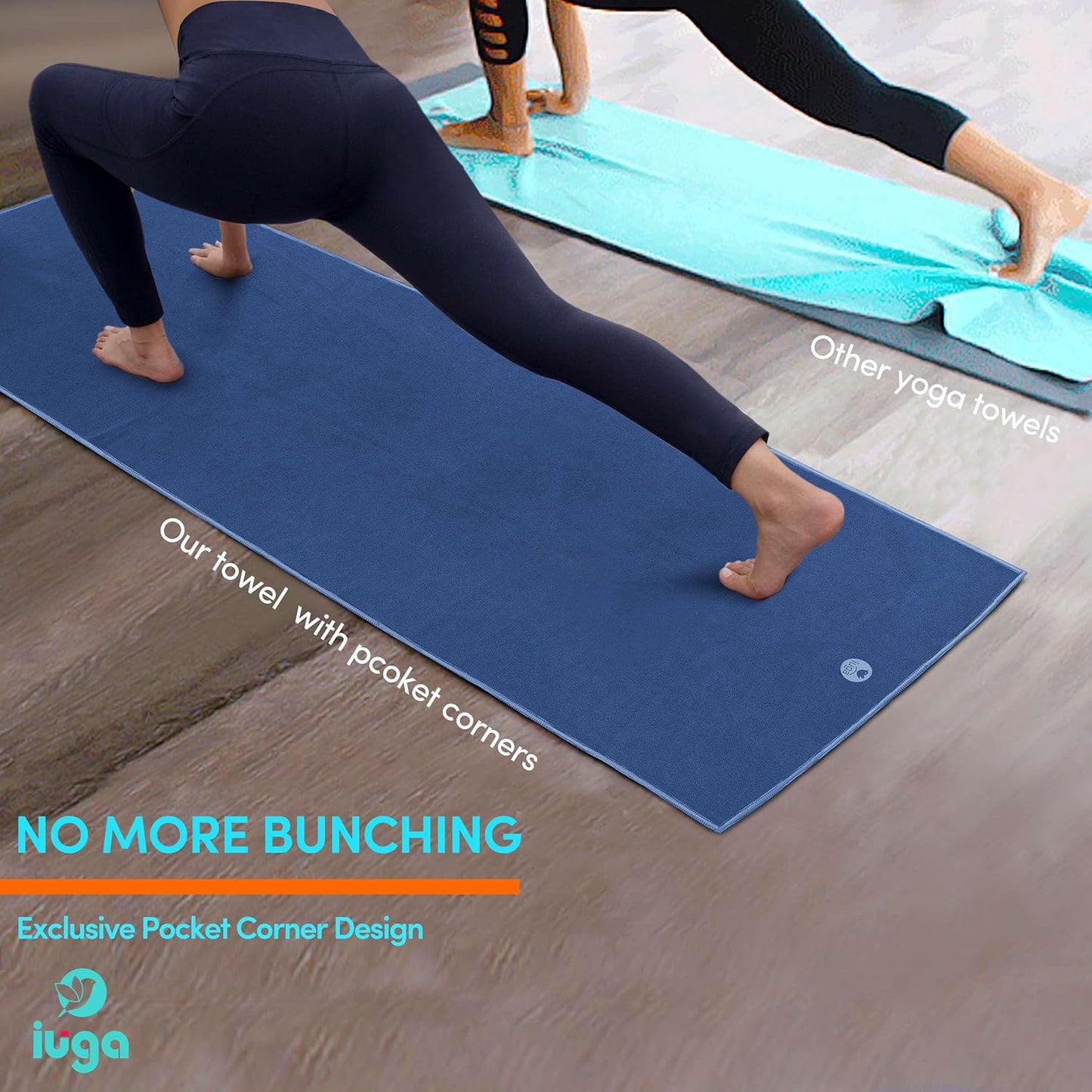 IUGA Yoga Towel for Hot Yoga Non Slip Extra Thick Yoga Mat Towel + Hand Towel 2in1 Set with Corner Pockets Super Absorbent and Quick Dry Hot Yoga Towel