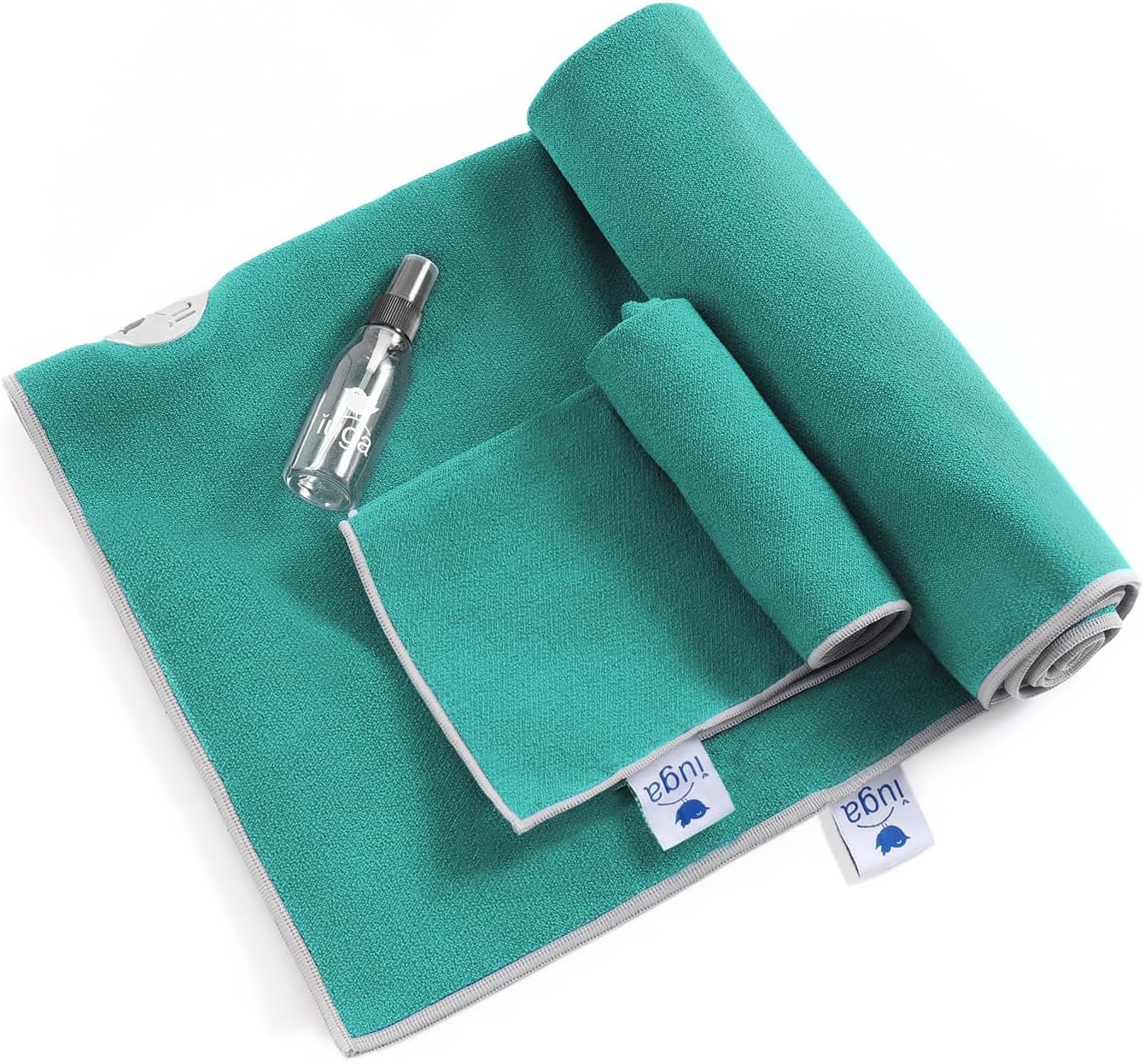 IUGA Yoga Towel for Hot Yoga Non Slip Extra Thick Yoga Mat Towel + Hand Towel 2in1 Set with Corner Pockets Super Absorbent and Quick Dry Hot Yoga Towel