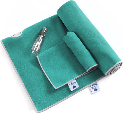 IUGA Yoga Towel for Hot Yoga Non Slip Extra Thick Yoga Mat Towel + Hand Towel 2in1 Set with Corner Pockets Super Absorbent and Quick Dry Hot Yoga Towel