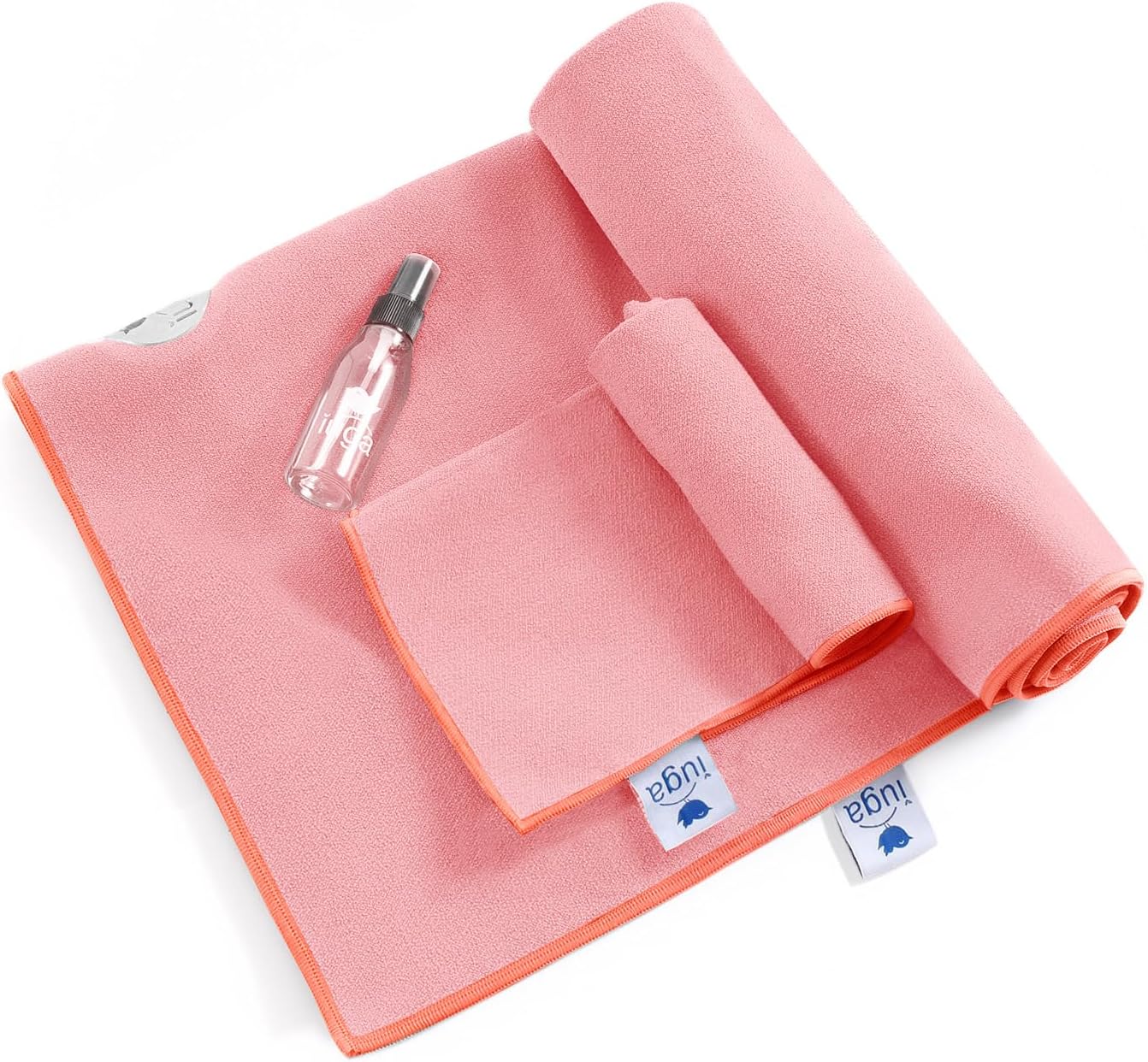 IUGA Yoga Towel for Hot Yoga Non Slip Extra Thick Yoga Mat Towel + Hand Towel 2in1 Set with Corner Pockets Super Absorbent and Quick Dry Hot Yoga Towel
