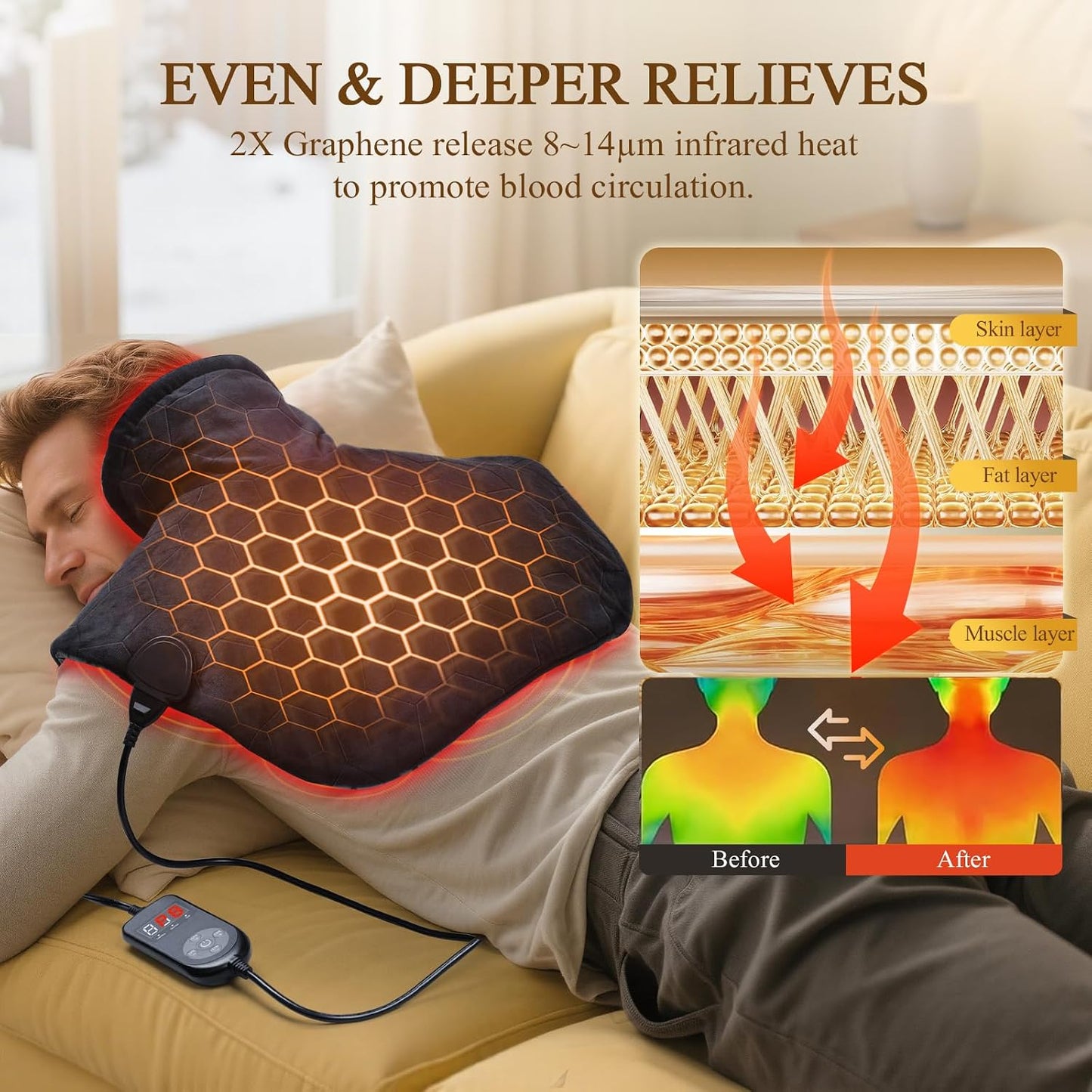 2X Graphene-Infused Heating Pad for Neck and Shoulders and Back