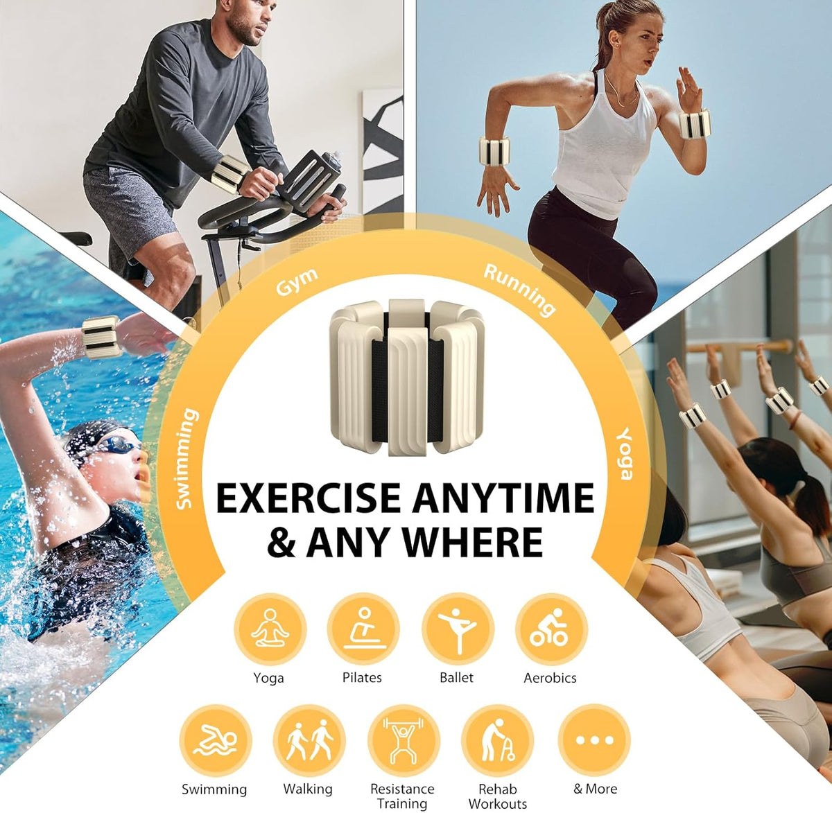 Pilates Wrist and Ankle Weights for Women - Adjustable Weighted Bangles for Men, 2 lbs Weighted Arm Bands Foot Leg Weights for Walking, Yoga, Training, Exercise, Running, Set of 2 (1LB Each)