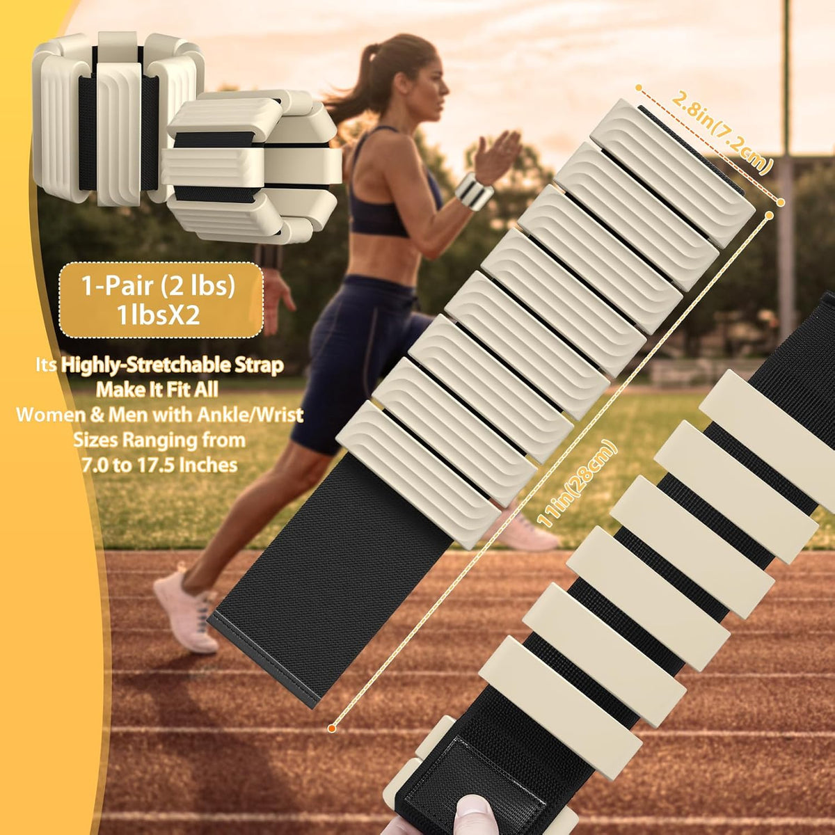 Pilates Wrist and Ankle Weights for Women - Adjustable Weighted Bangles for Men, 2 lbs Weighted Arm Bands Foot Leg Weights for Walking, Yoga, Training, Exercise, Running, Set of 2 (1LB Each)