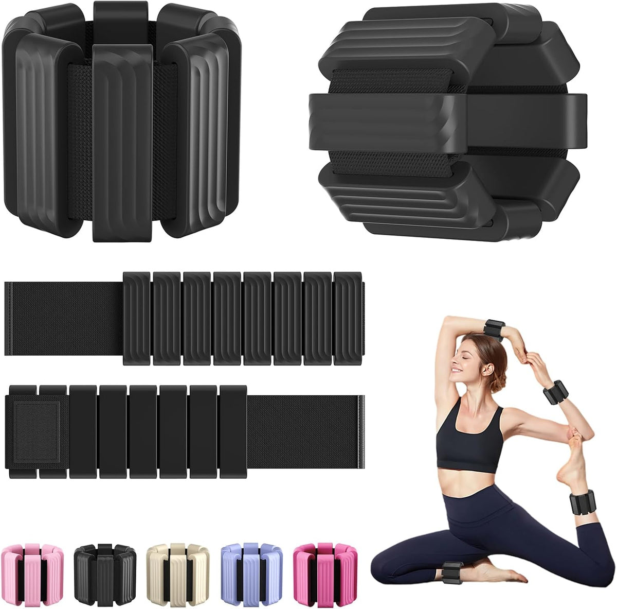 Pilates Wrist and Ankle Weights for Women - Adjustable Weighted Bangles for Men, 2 lbs Weighted Arm Bands Foot Leg Weights for Walking, Yoga, Training, Exercise, Running, Set of 2 (1LB Each)