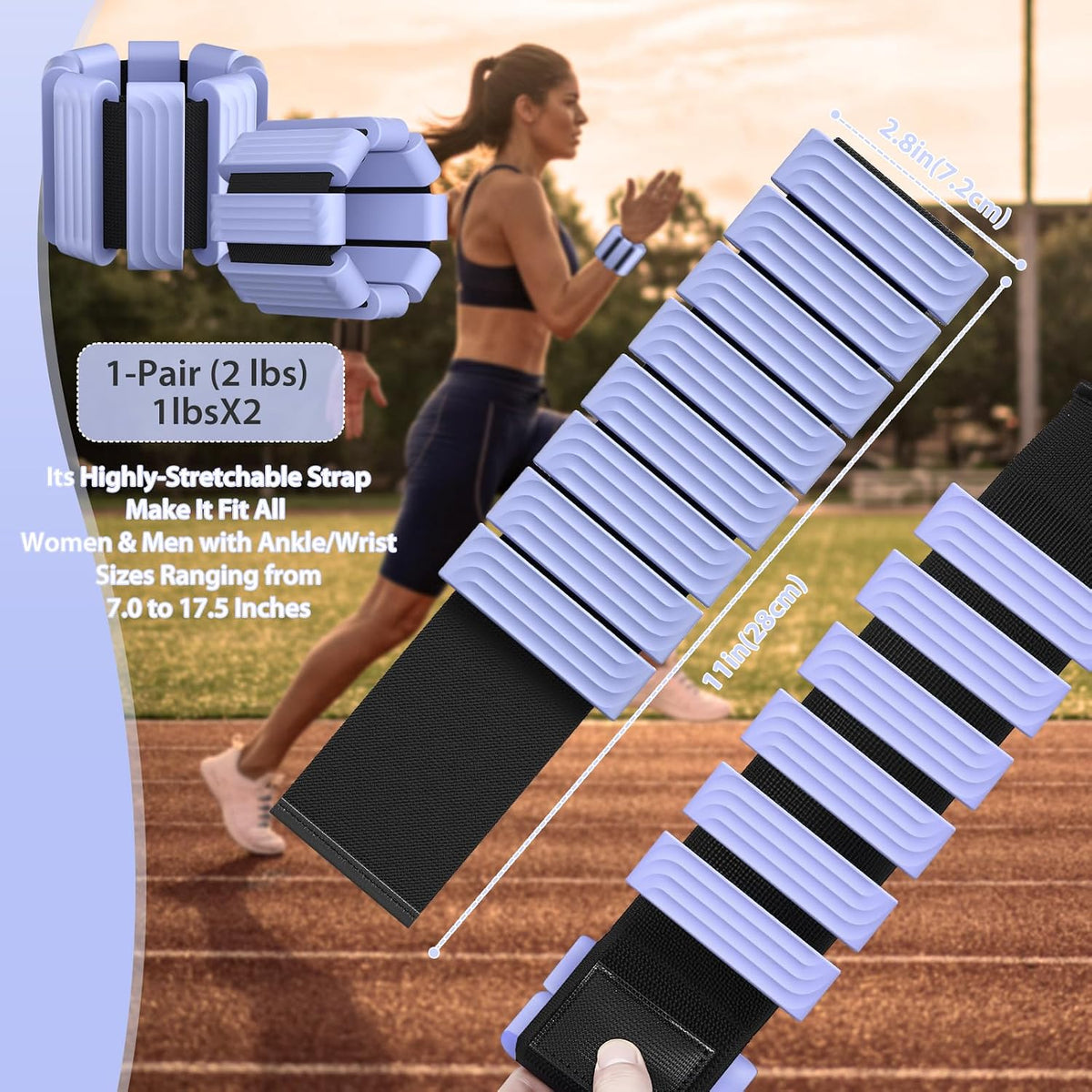 Pilates Wrist and Ankle Weights for Women - Adjustable Weighted Bangles for Men, 2 lbs Weighted Arm Bands Foot Leg Weights for Walking, Yoga, Training, Exercise, Running, Set of 2 (1LB Each)