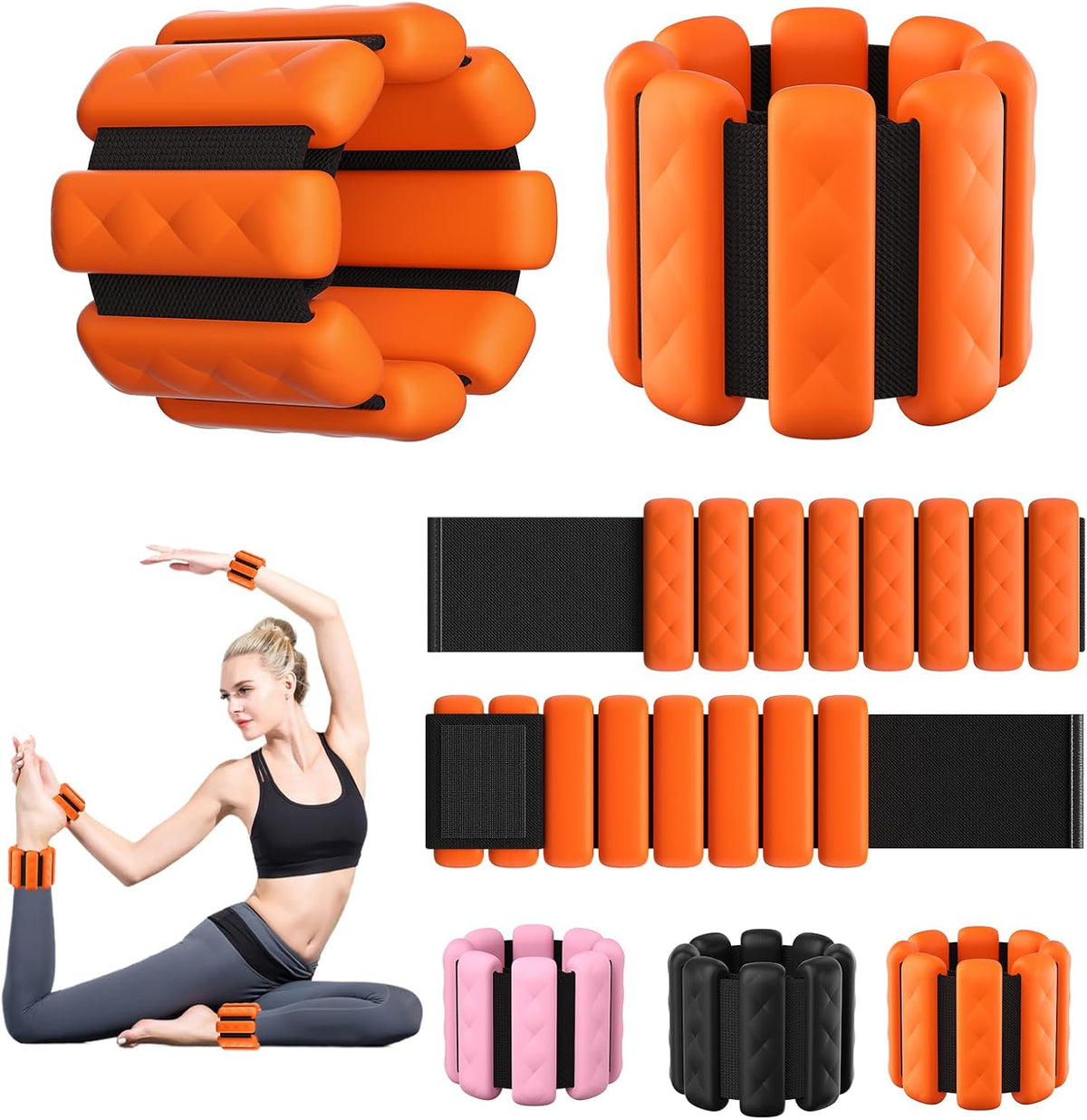 Pilates Wrist and Ankle Weights for Women - Adjustable Weighted Bangles for Men, 2 lbs Weighted Arm Bands Foot Leg Weights for Walking, Yoga, Training, Exercise, Running, Set of 2 (1LB Each)
