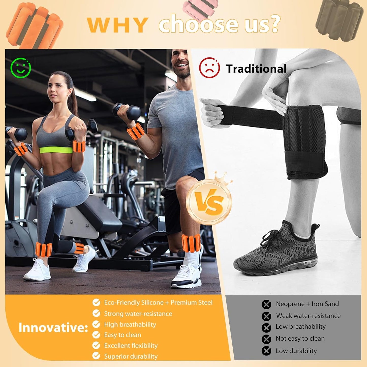 Pilates Wrist and Ankle Weights for Women - Adjustable Weighted Bangles for Men, 2 lbs Weighted Arm Bands Foot Leg Weights for Walking, Yoga, Training, Exercise, Running, Set of 2 (1LB Each)