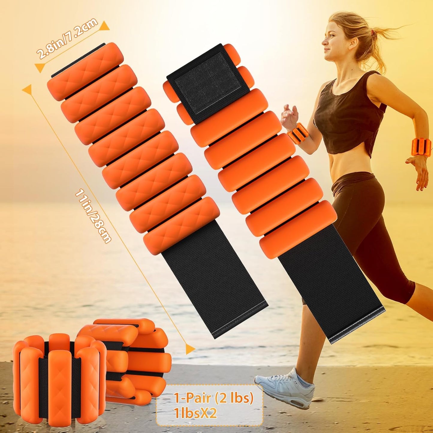 Pilates Wrist and Ankle Weights for Women - Adjustable Weighted Bangles for Men, 2 lbs Weighted Arm Bands Foot Leg Weights for Walking, Yoga, Training, Exercise, Running, Set of 2 (1LB Each)