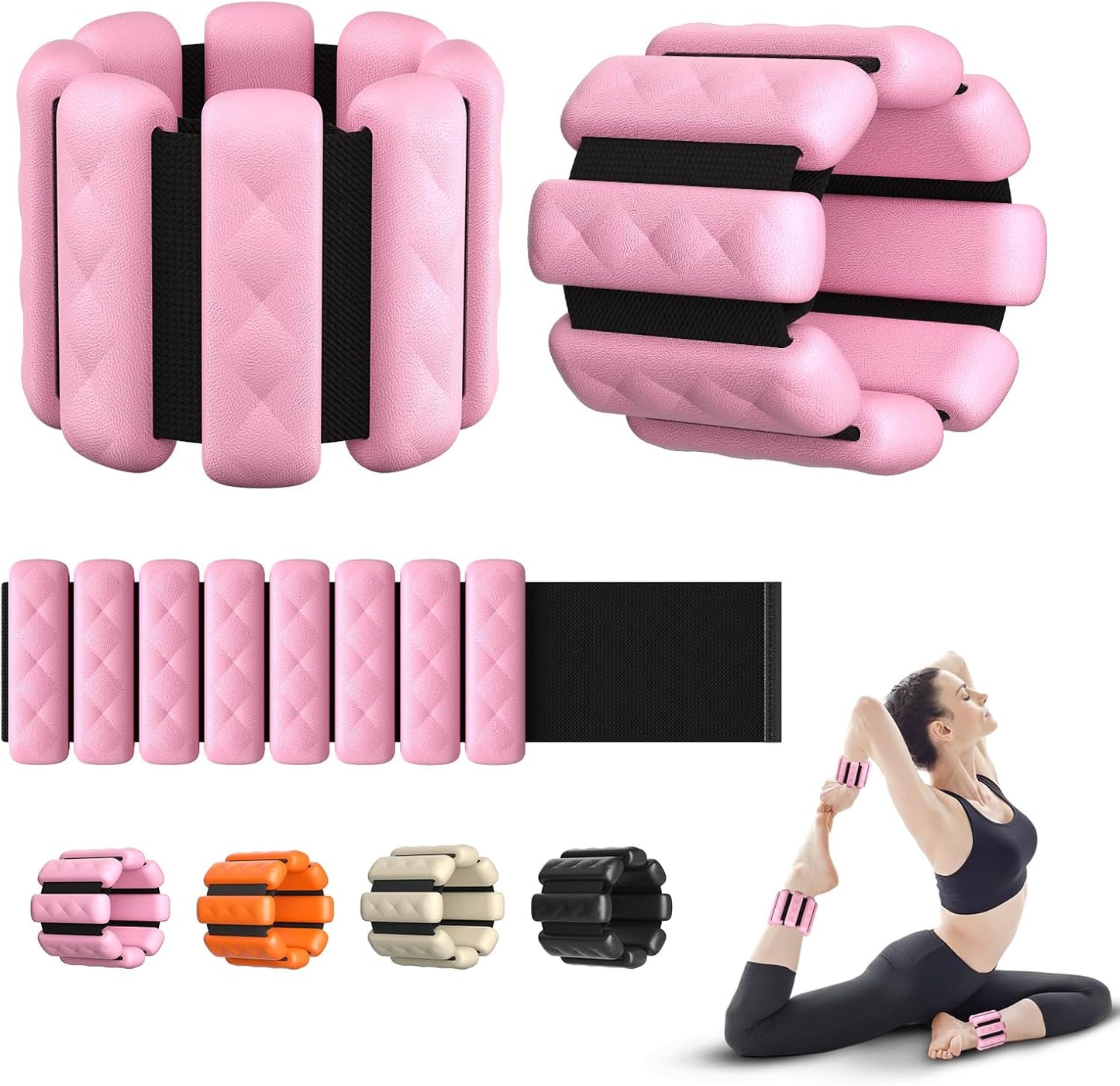 Pilates Wrist and Ankle Weights for Women - Adjustable Weighted Bangles for Men, 2 lbs Weighted Arm Bands Foot Leg Weights for Walking, Yoga, Training, Exercise, Running, Set of 2 (1LB Each)