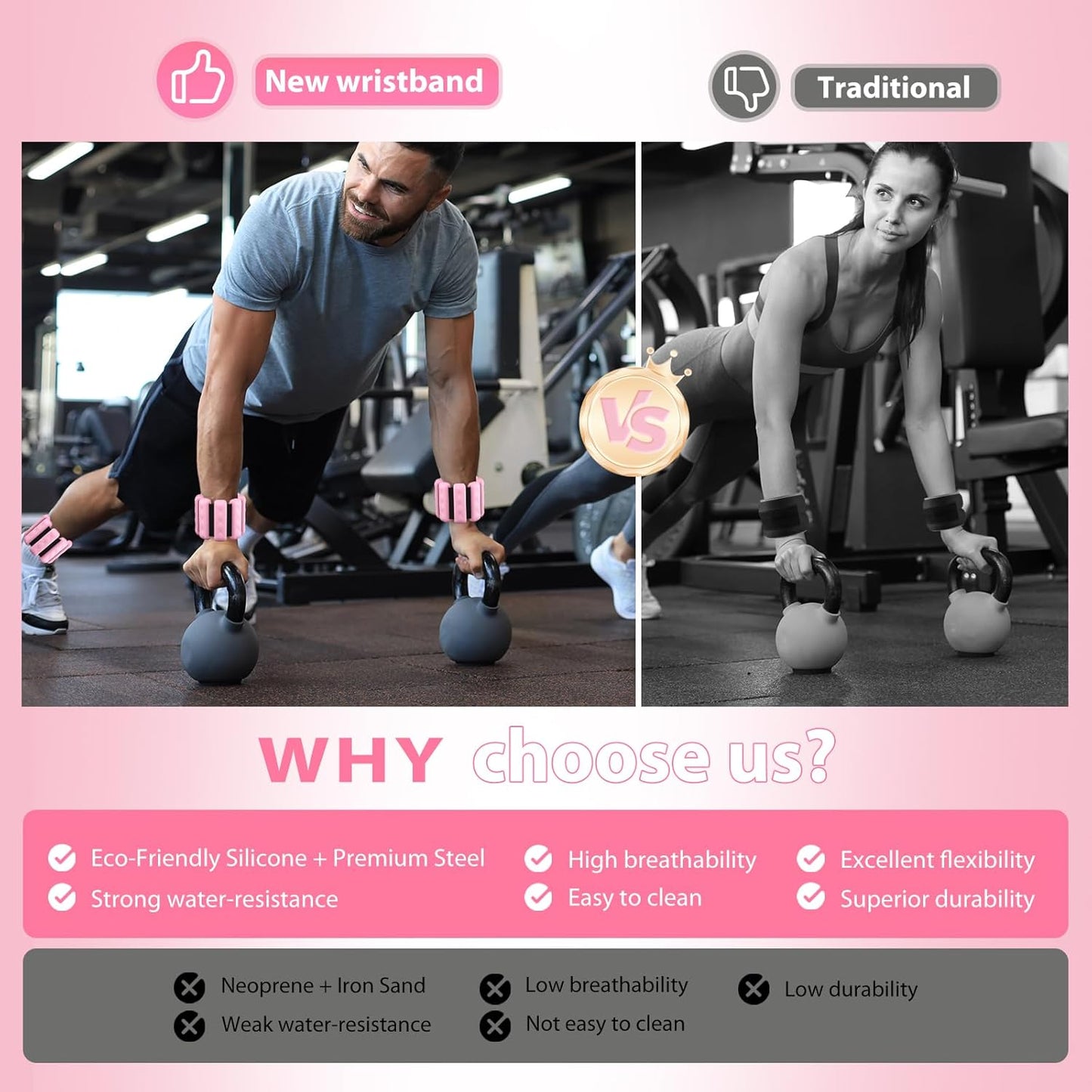 Pilates Wrist and Ankle Weights for Women - Adjustable Weighted Bangles for Men, 2 lbs Weighted Arm Bands Foot Leg Weights for Walking, Yoga, Training, Exercise, Running, Set of 2 (1LB Each)