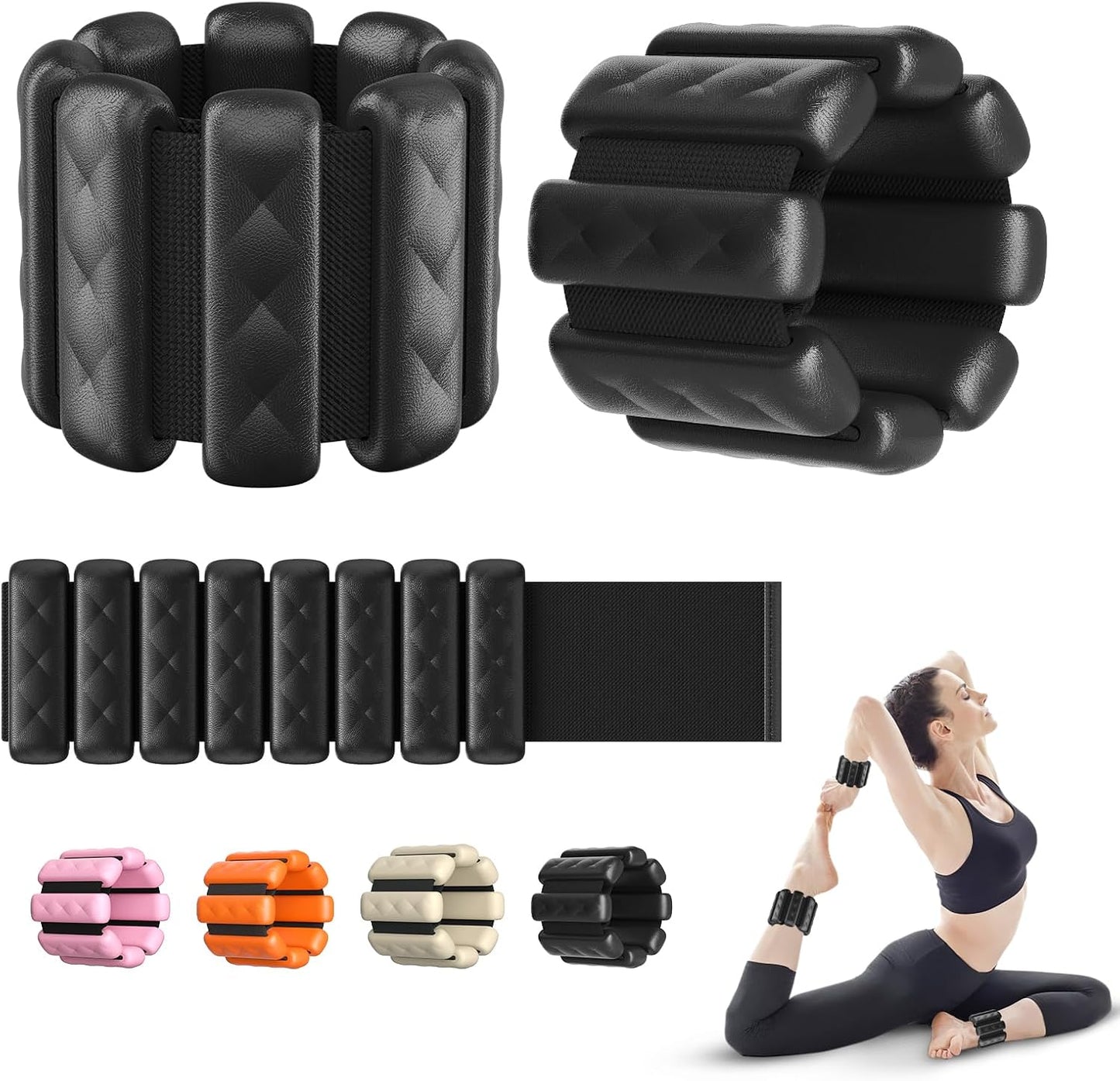 Pilates Wrist and Ankle Weights for Women - Adjustable Weighted Bangles for Men, 2 lbs Weighted Arm Bands Foot Leg Weights for Walking, Yoga, Training, Exercise, Running, Set of 2 (1LB Each)