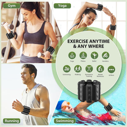Pilates Wrist and Ankle Weights for Women - Adjustable Weighted Bangles for Men, 2 lbs Weighted Arm Bands Foot Leg Weights for Walking, Yoga, Training, Exercise, Running, Set of 2 (1LB Each)