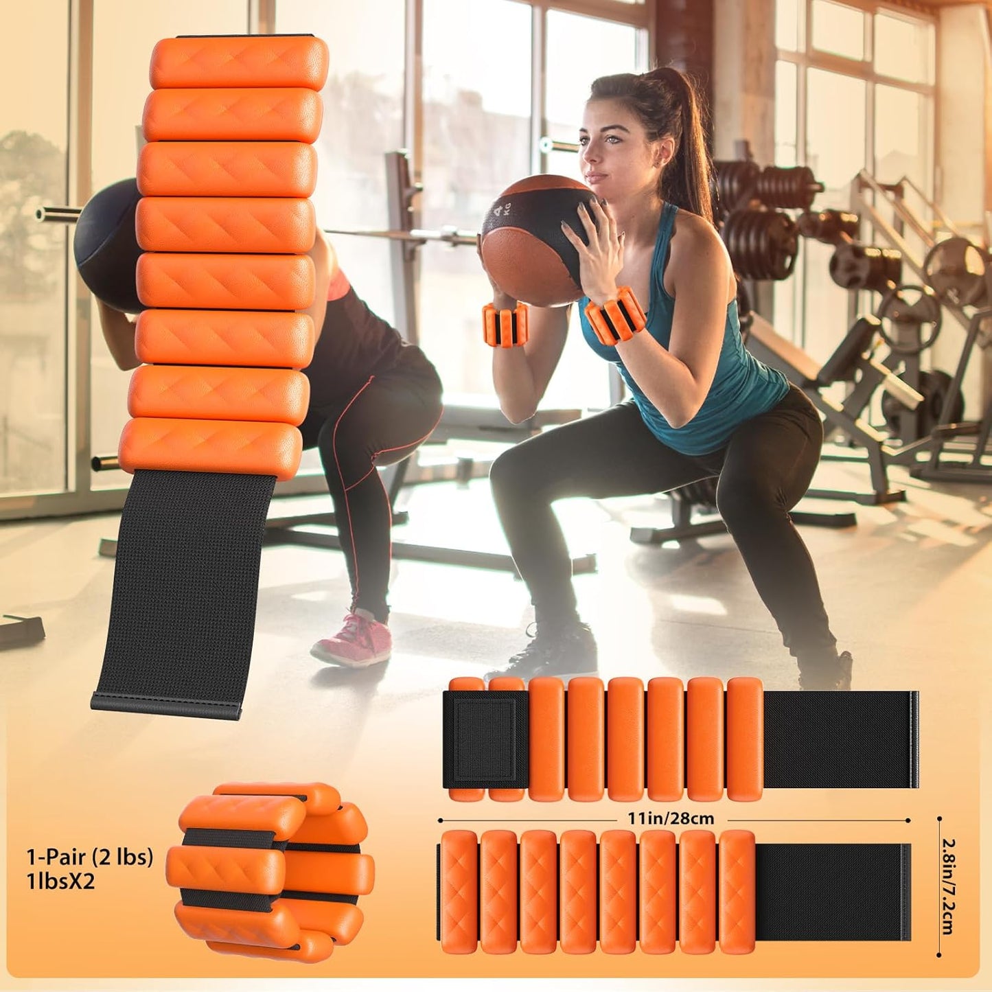 Pilates Wrist and Ankle Weights for Women - Adjustable Weighted Bangles for Men, 2 lbs Weighted Arm Bands Foot Leg Weights for Walking, Yoga, Training, Exercise, Running, Set of 2 (1LB Each)