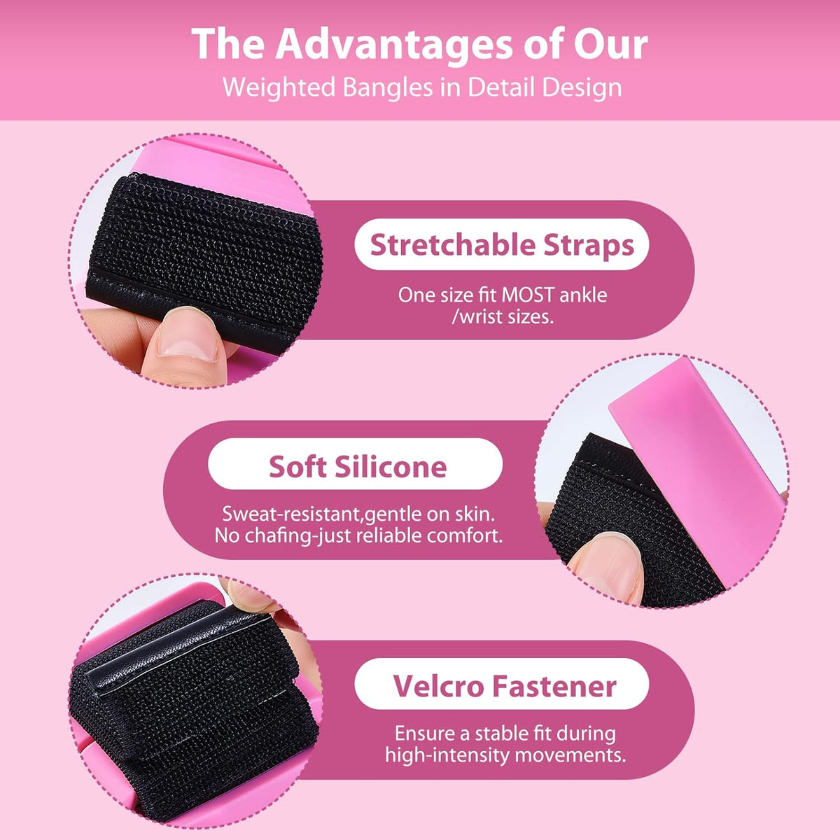 Pilates Wrist and Ankle Weights for Women - Adjustable Weighted Bangles for Men, 2 lbs Weighted Arm Bands Foot Leg Weights for Walking, Yoga, Training, Exercise, Running, Set of 2 (1LB Each)