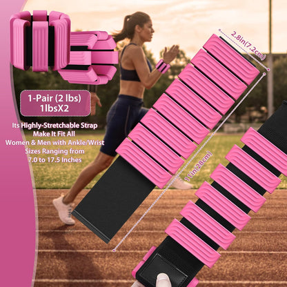 Pilates Wrist and Ankle Weights for Women - Adjustable Weighted Bangles for Men, 2 lbs Weighted Arm Bands Foot Leg Weights for Walking, Yoga, Training, Exercise, Running, Set of 2 (1LB Each)