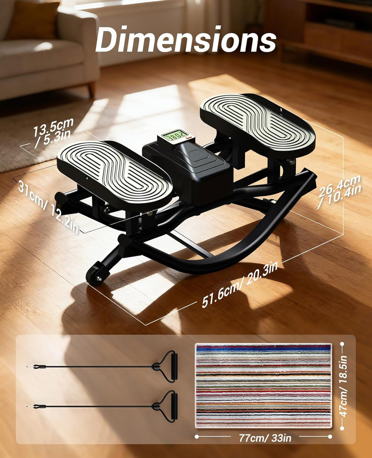 Rock Stepper Side to Side Exercise Machine, Rocking Stepper for Home Gym with LCD Display & Resistance Bands, Low-Impact Step Rocker Workout Equipment Supports 330 lbs