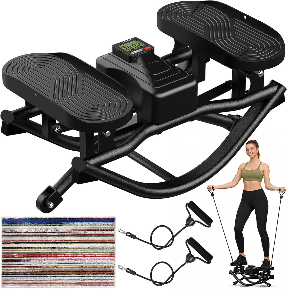Rock Stepper Side to Side Exercise Machine, Rocking Stepper for Home Gym with LCD Display & Resistance Bands, Low-Impact Step Rocker Workout Equipment Supports 330 lbs