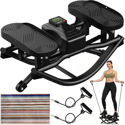 Rock Stepper Side to Side Exercise Machine, Rocking Stepper for Home Gym with LCD Display & Resistance Bands, Low-Impact Step Rocker Workout Equipment Supports 330 lbs