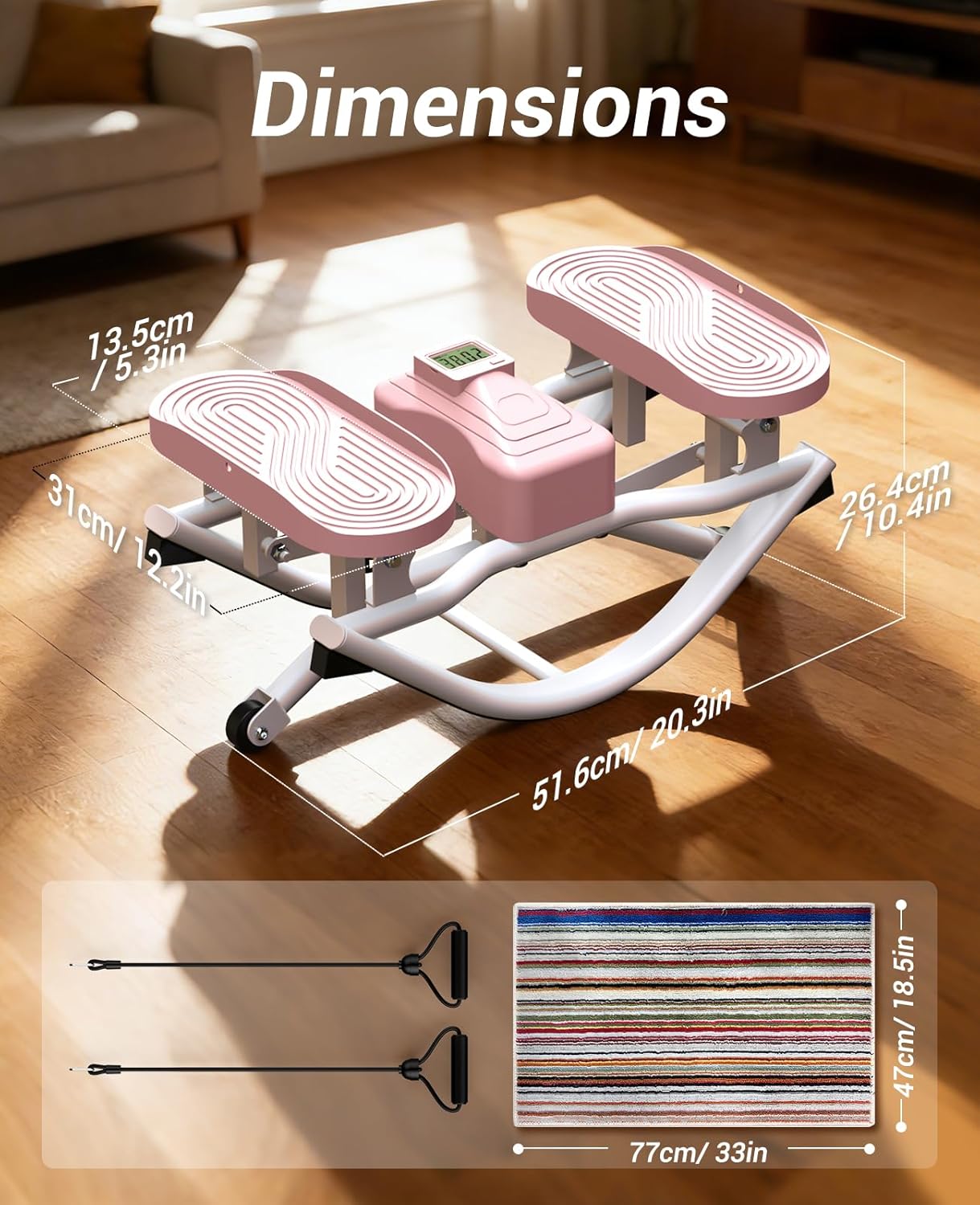 Rock Stepper Side to Side Exercise Machine, Rocking Stepper for Home Gym with LCD Display & Resistance Bands, Low-Impact Step Rocker Workout Equipment Supports 330 lbs