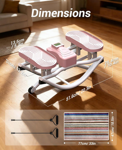 Rock Stepper Side to Side Exercise Machine, Rocking Stepper for Home Gym with LCD Display & Resistance Bands, Low-Impact Step Rocker Workout Equipment Supports 330 lbs