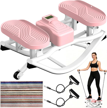 Rock Stepper Side to Side Exercise Machine, Rocking Stepper for Home Gym with LCD Display & Resistance Bands, Low-Impact Step Rocker Workout Equipment Supports 330 lbs
