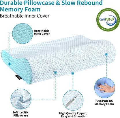Memory Foam Pillows , Neck Pillow Queen Size Bed for Sleeping , Ergonomic Cervical Support Side Back Stomach Sleeper , Orthopedic Contour and Shoulder Pain