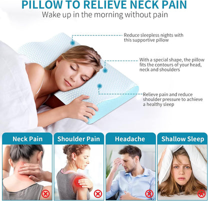 Memory Foam Pillows , Neck Pillow Queen Size Bed for Sleeping , Ergonomic Cervical Support Side Back Stomach Sleeper , Orthopedic Contour and Shoulder Pain