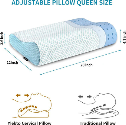 Memory Foam Pillows , Neck Pillow Queen Size Bed for Sleeping , Ergonomic Cervical Support Side Back Stomach Sleeper , Orthopedic Contour and Shoulder Pain