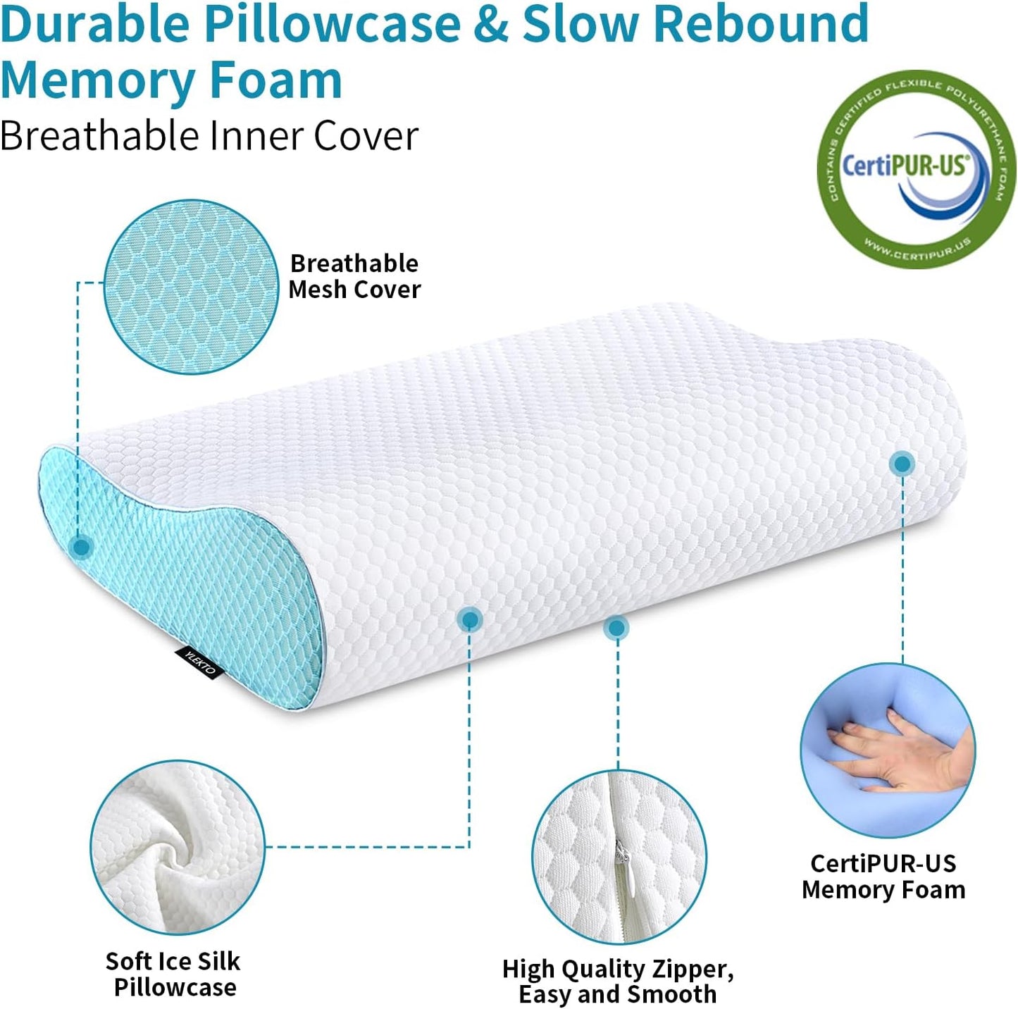 Memory Foam Pillows , Neck Pillow Queen Size Bed for Sleeping , Ergonomic Cervical Support Side Back Stomach Sleeper , Orthopedic Contour and Shoulder Pain