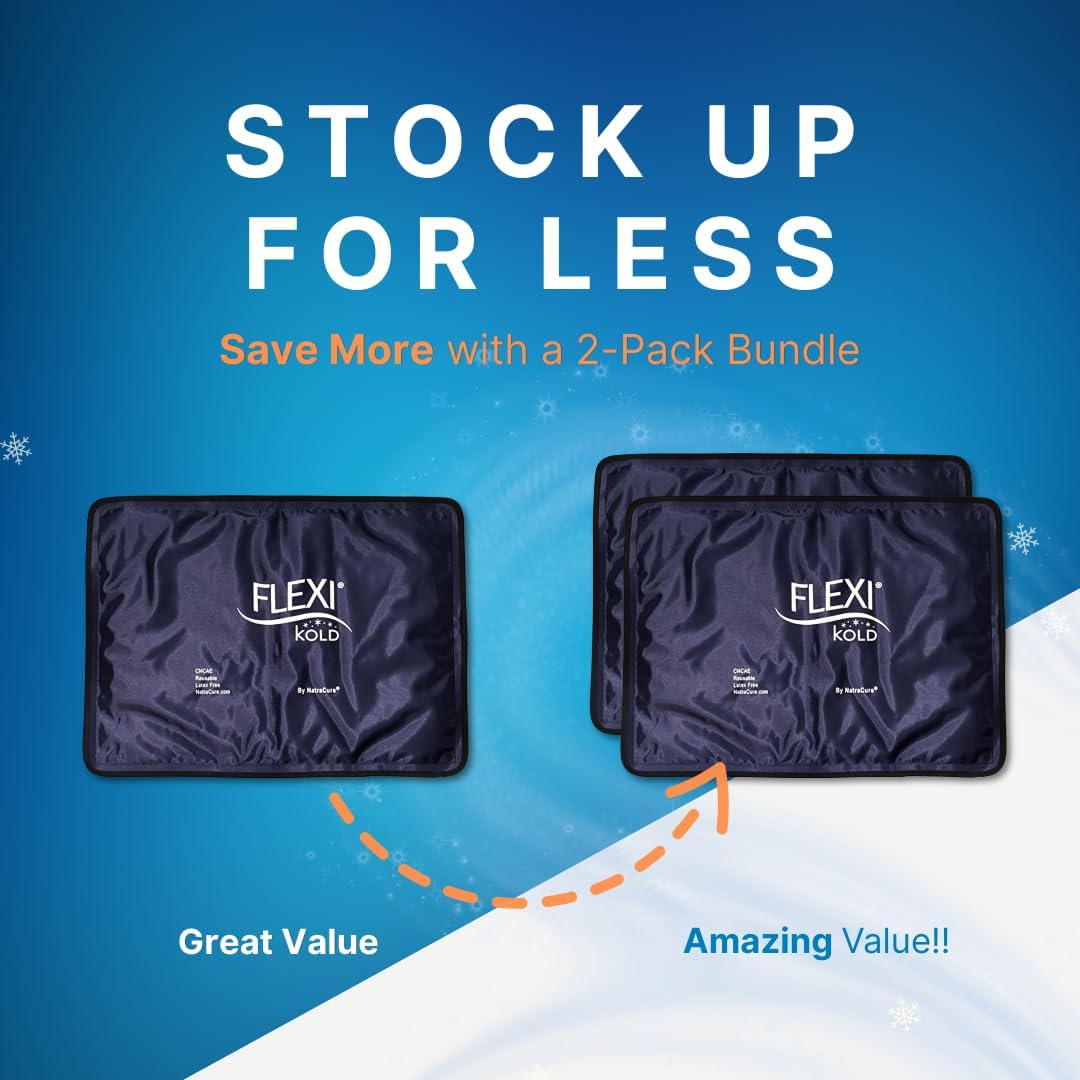 FlexiKold Gel Soft Flexible Ice Packs for Injuries - Reusable Freezer Cold Pack, Cold Compress & Cooling Gel Pad for Face, Shoulder, Hip, Leg, Arm, Ankle & Foot Injury - Medium - 7.5” x 11”