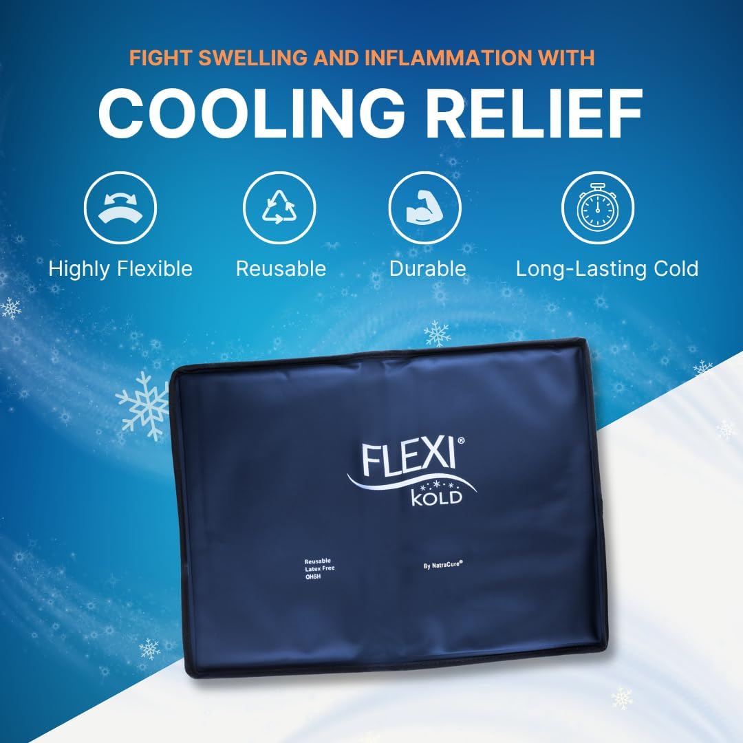 FlexiKold Gel Soft Flexible Ice Packs for Injuries - Reusable Freezer Cold Pack, Cold Compress & Cooling Gel Pad for Face, Shoulder, Hip, Leg, Arm, Ankle & Foot Injury - Medium - 7.5” x 11”