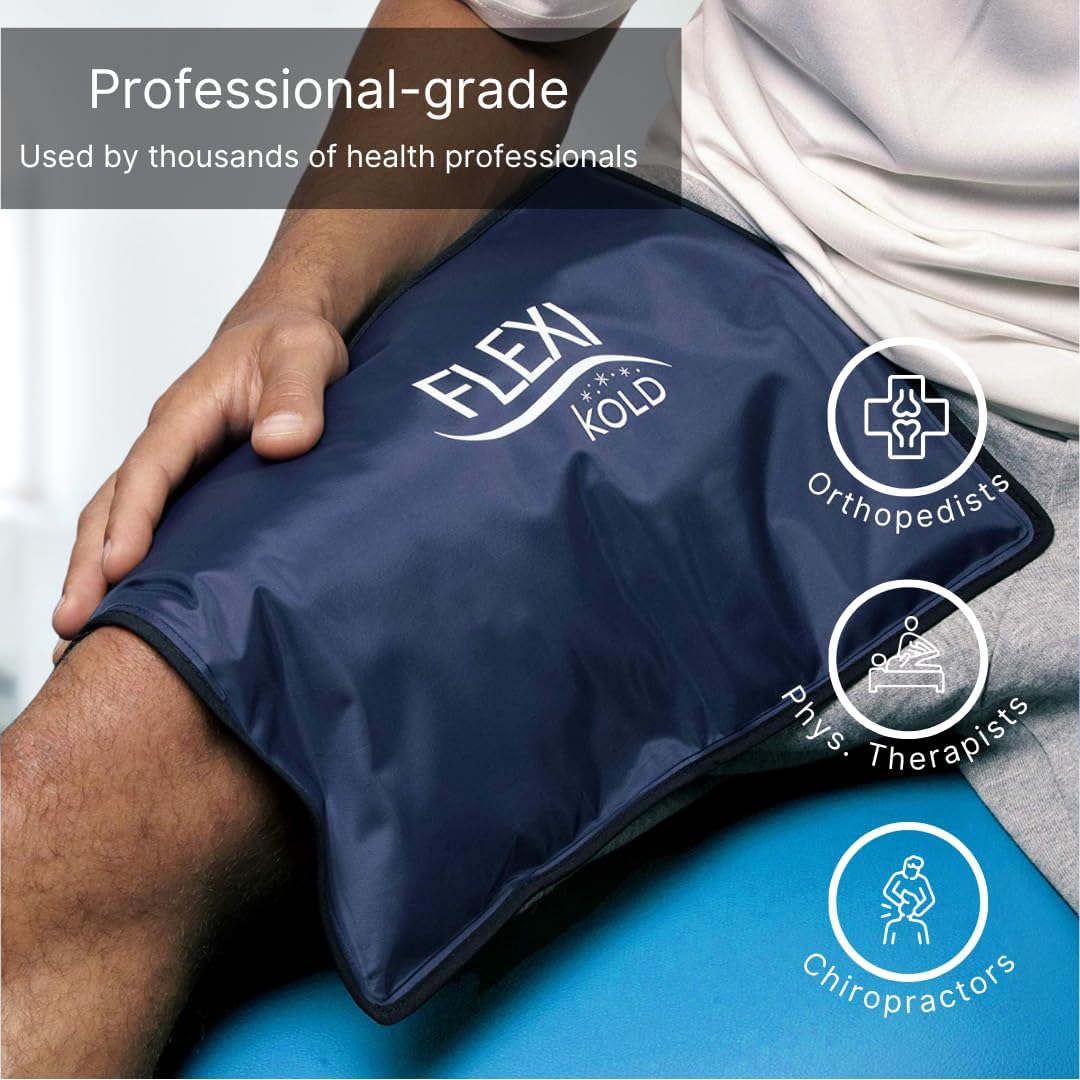 FlexiKold Gel Soft Flexible Ice Packs for Injuries - Reusable Freezer Cold Pack, Cold Compress & Cooling Gel Pad for Face, Shoulder, Hip, Leg, Arm, Ankle & Foot Injury - Medium - 7.5” x 11”