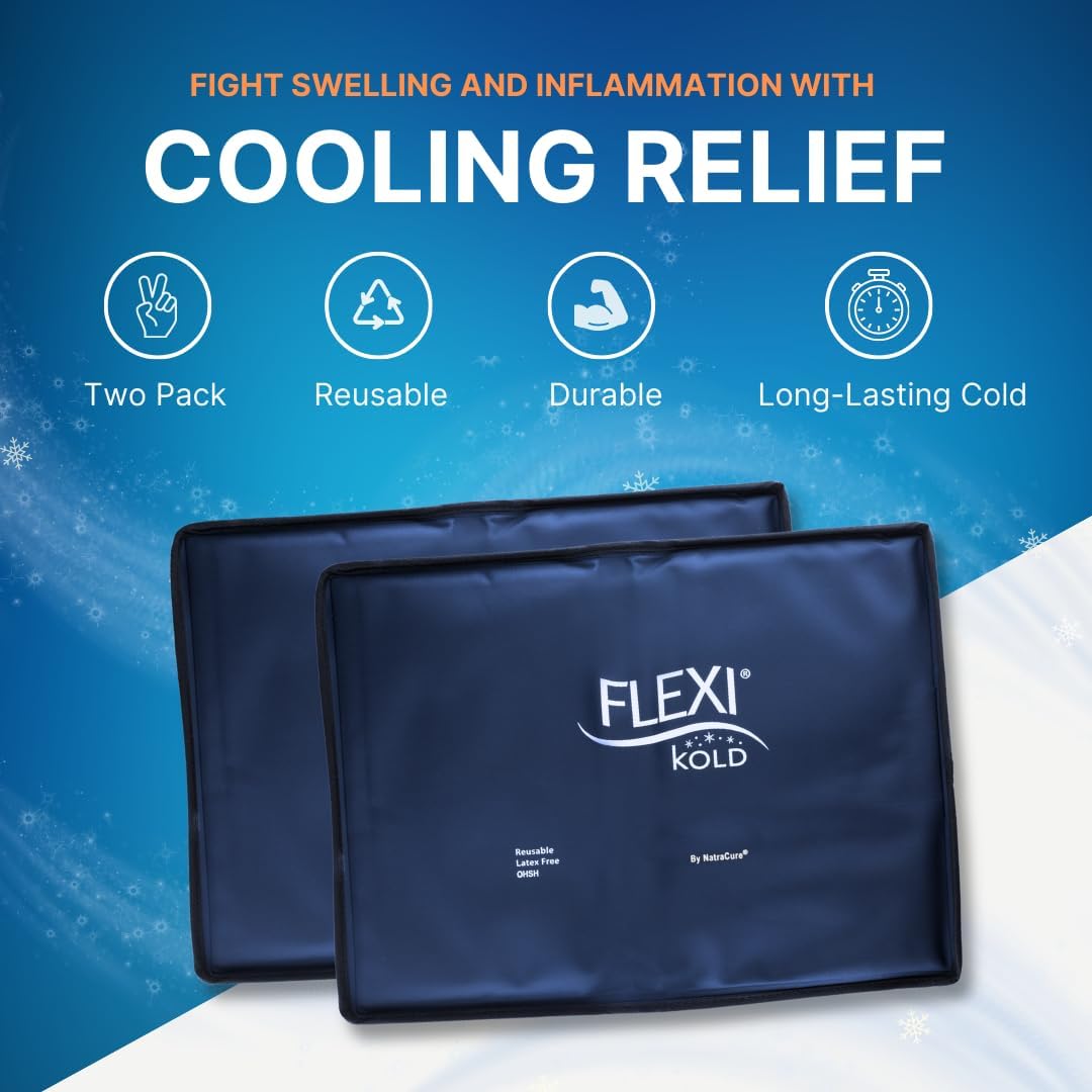 FlexiKold Gel Soft Flexible Ice Packs for Injuries - Reusable Freezer Cold Pack, Cold Compress & Cooling Gel Pad for Face, Shoulder, Hip, Leg, Arm, Ankle & Foot Injury - Medium - 7.5” x 11”