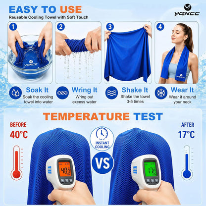 4 Pack Cooling Towels (40"x12"), Ice Cool for Neck & Face