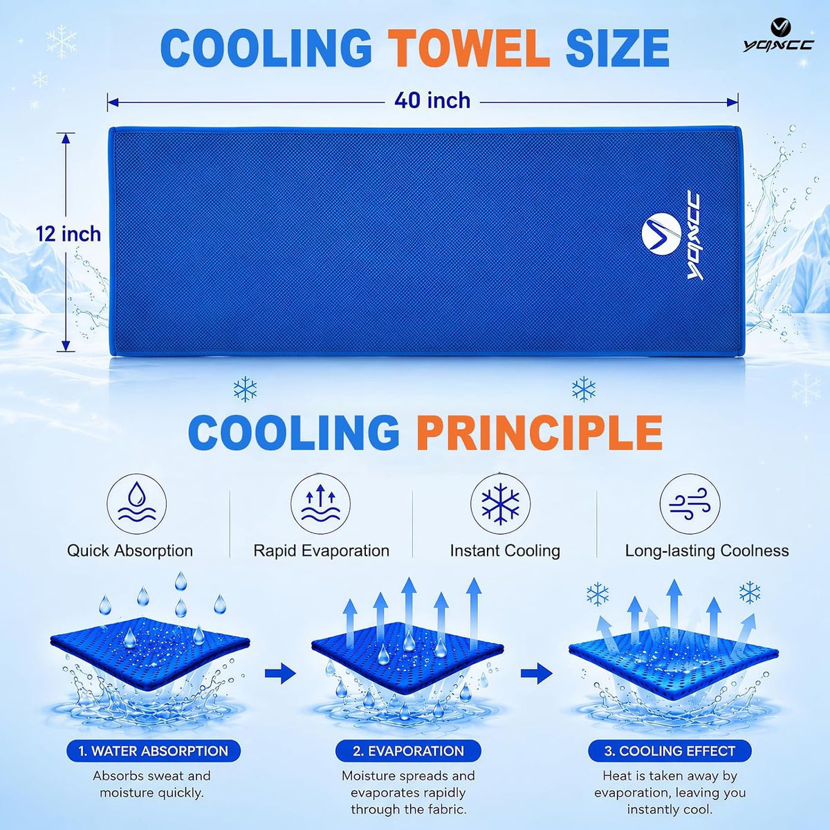 4 Pack Cooling Towels (40"x12"), Ice Cool for Neck & Face