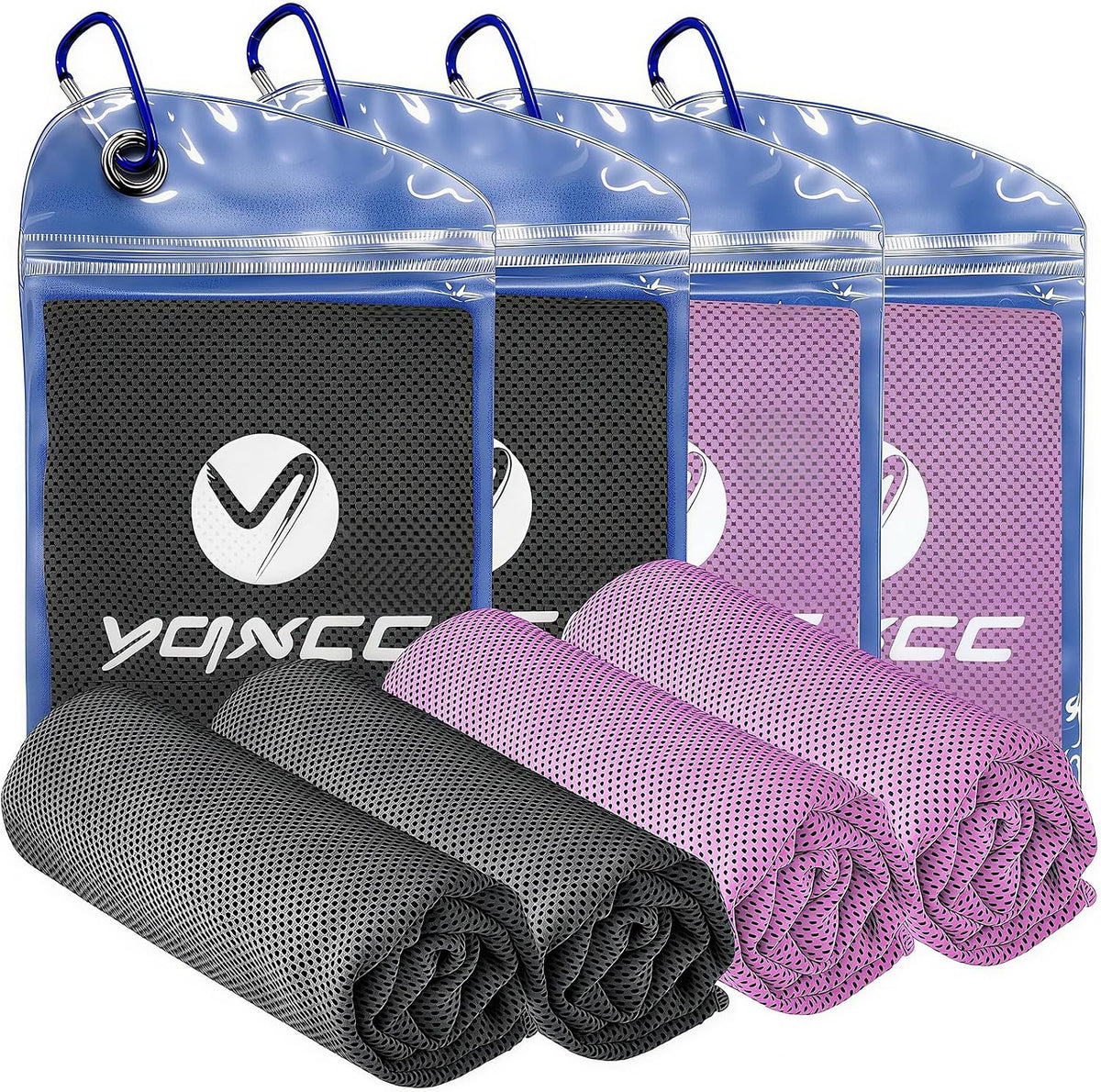 4 Pack Cooling Towels (40"x12"), Ice Cool for Neck & Face