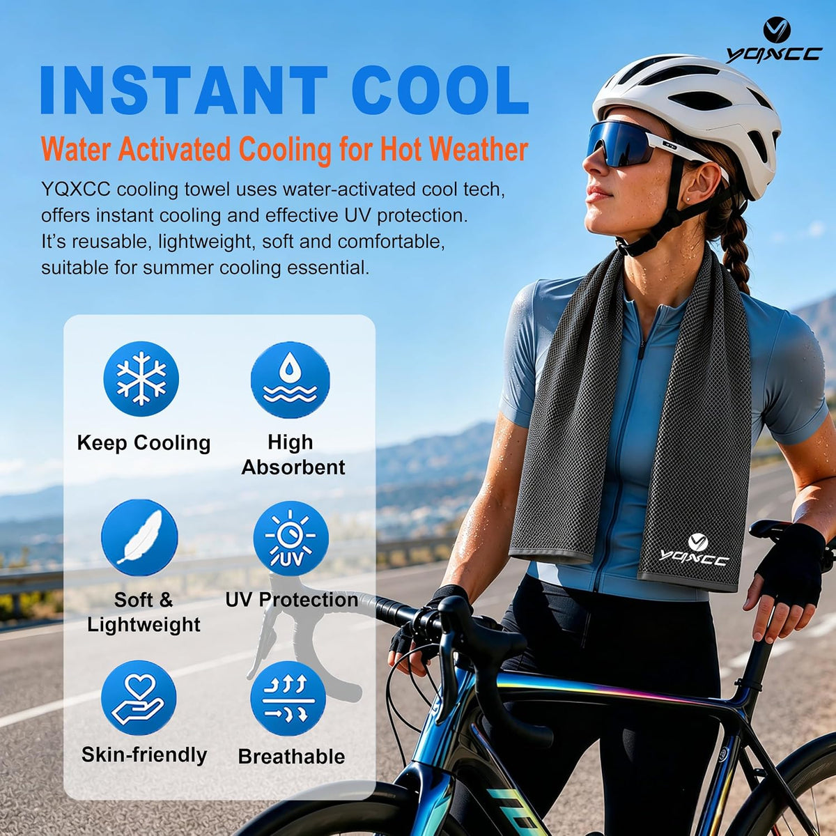 4 Pack Cooling Towels (40"x12"), Ice Cool for Neck & Face