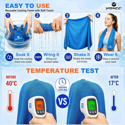 4 Pack Cooling Towels (40"x12"), Ice Cool for Neck & Face