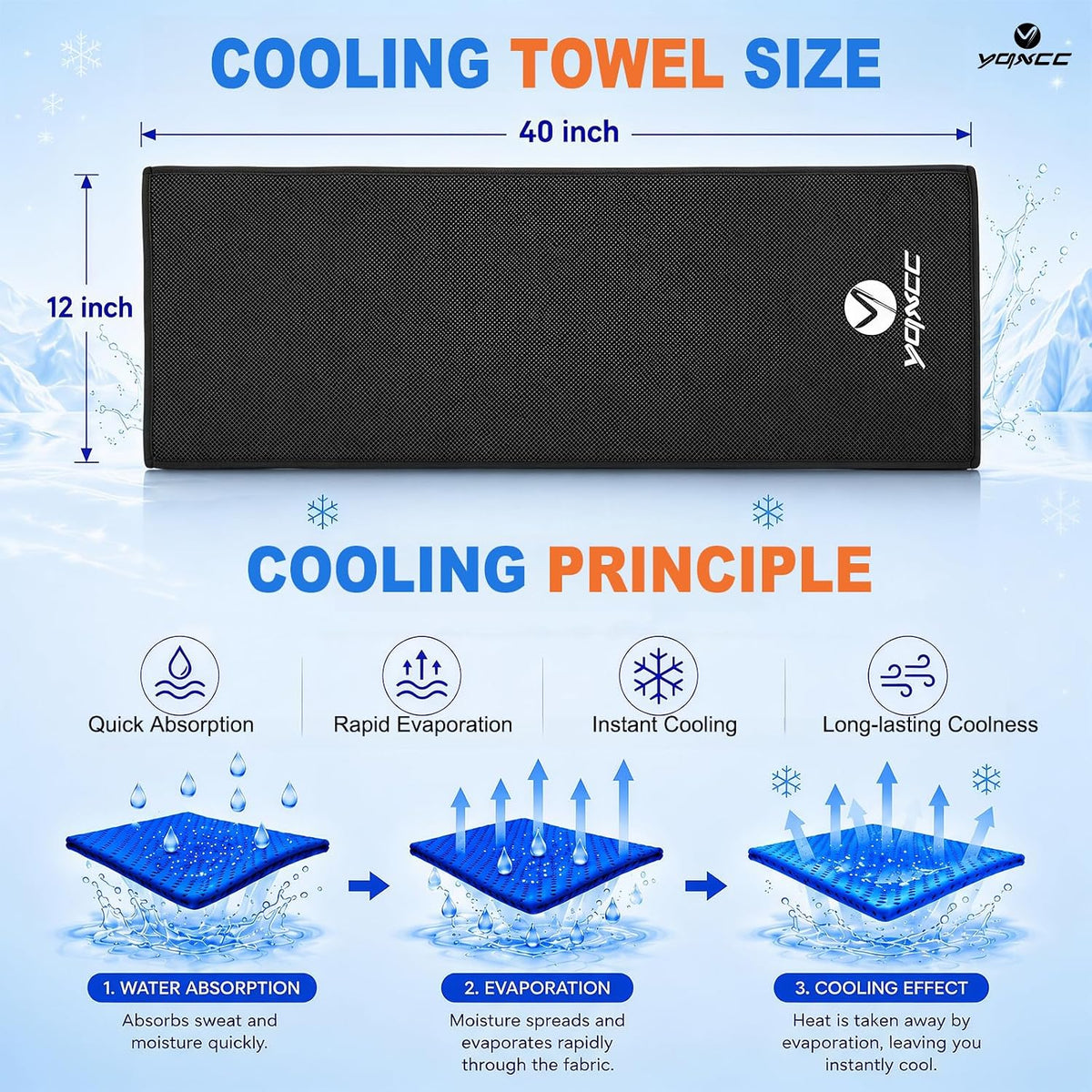 4 Pack Cooling Towels (40"x12"), Ice Cool for Neck & Face